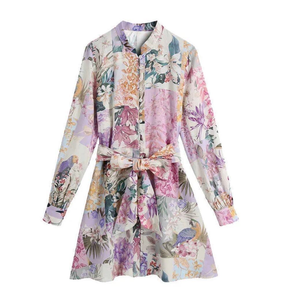 Zara Floral Patchwork Mini Dress in Lavender, Pink, Green